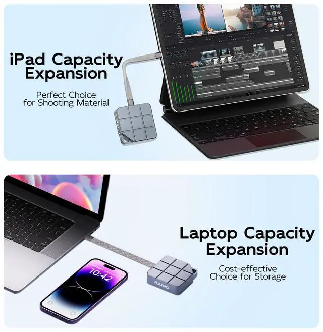 Alt view image 6 of 6 - MAIWO 256GB Portable SSD External Solid State Drive, USB 3.2 GEN 2 Type-C Up to 1050MB/s, Mini PSSD for iPhone 15 Pro Max MacBook Pro PS5, Aluminum (Gray) 256GB Gray