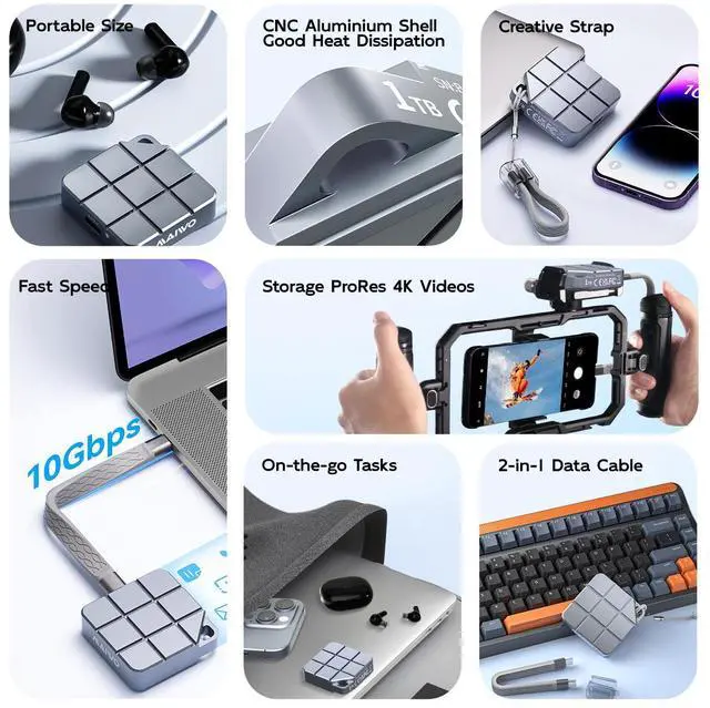 Alt view image 4 of 6 - MAIWO 256GB Portable SSD External Solid State Drive, USB 3.2 GEN 2 Type-C Up to 1050MB/s, Mini PSSD for iPhone 15 Pro Max MacBook Pro PS5, Aluminum (Gray) 256GB Gray