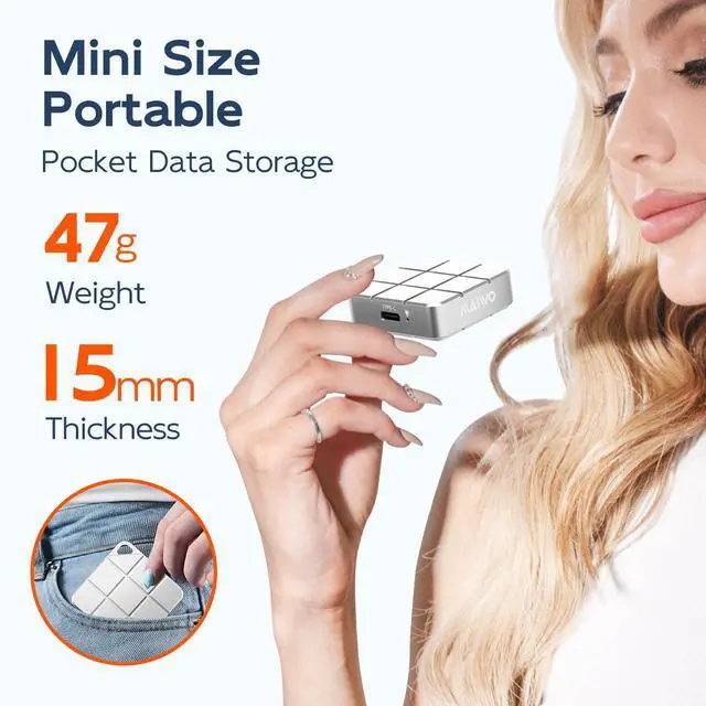 Alt view image 3 of 6 - MAIWO 256GB Portable SSD External Solid State Drive, USB 3.2 GEN 2 Type-C Up to 1050MB/s, Mini PSSD for iPhone 15 Pro Max MacBook Pro PS5, Aluminum (Silver) 256GB Silver