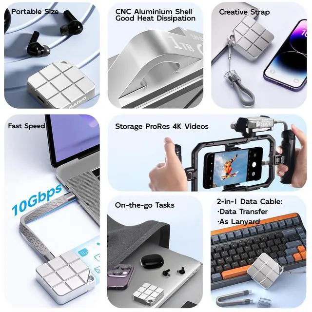 Alt view image 4 of 6 - MAIWO 256GB Portable SSD External Solid State Drive, USB 3.2 GEN 2 Type-C Up to 1050MB/s, Mini PSSD for iPhone 15 Pro Max MacBook Pro PS5, Aluminum (Silver) 256GB Silver