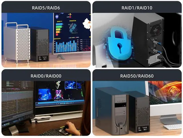 Alt view image 4 of 7 - MAIWO 8 Bay Hard Drive RAID Enclosure for 2.5/3.5 inch SAS/SATA SSD/HDD, 8 Raid Modes, 128TB Capacity, External Hard Disk Docking Station DAS with Build-in Fan&Smart Temperature System
