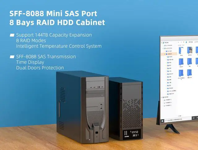 Alt view image 3 of 7 - MAIWO 8 Bay Hard Drive RAID Enclosure for 2.5/3.5 inch SAS/SATA SSD/HDD, 8 Raid Modes, 128TB Capacity, External Hard Disk Docking Station DAS with Build-in Fan&Smart Temperature System
