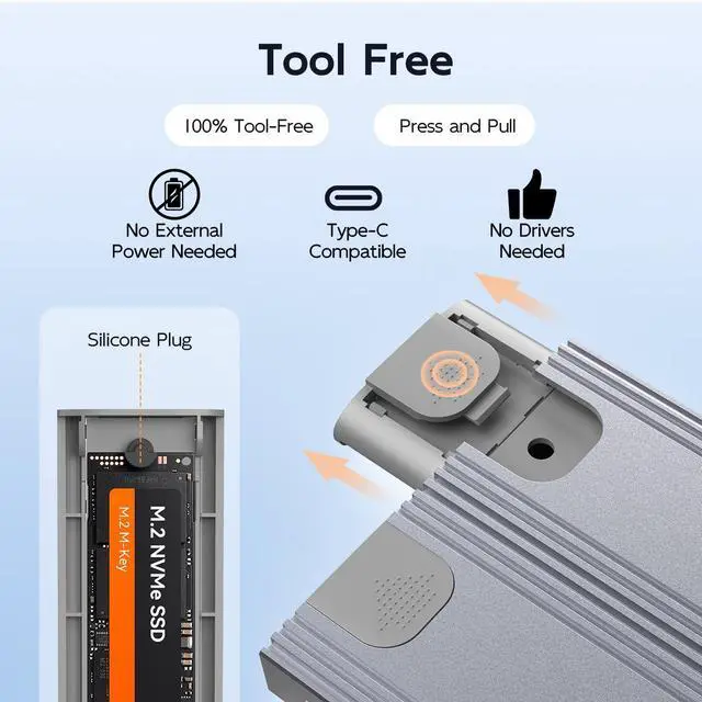Alt view image 4 of 7 - MAIWO Dual Bay M.2 NVMe SSD Enclosure, USB3.1 GEN2 10Gbps with UASP Trim, Up to 16TB, Tool Free PCIe NVMe SSD Enclosure for 2230/2242/2260/2280mm M Key B+M Key