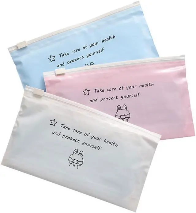 Main image of 100 PCS Portable Cartoon Zip Lock Face Masks Bag Dust-proof Storage Bags High Capacity Home Office Travel Organizer Food Grade PE Material