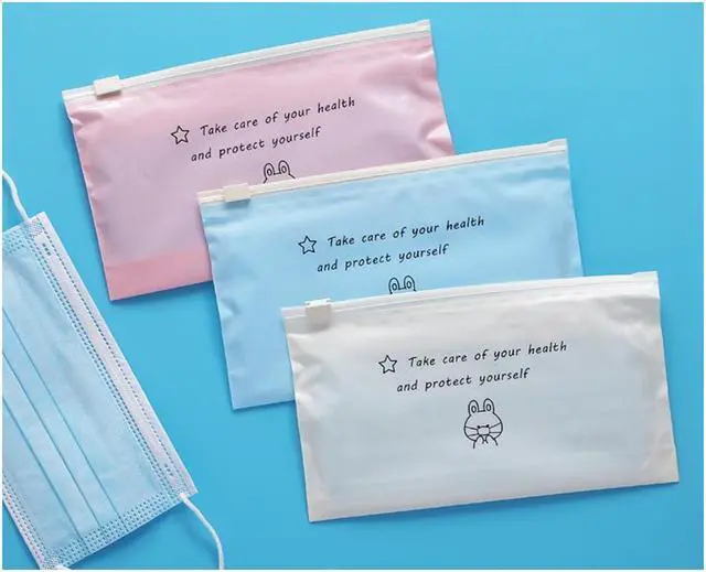 Alt view image 3 of 7 - 100 PCS Portable Cartoon Zip Lock Face Masks Bag Dust-proof Storage Bags High Capacity Home Office Travel Organizer Food Grade PE Material