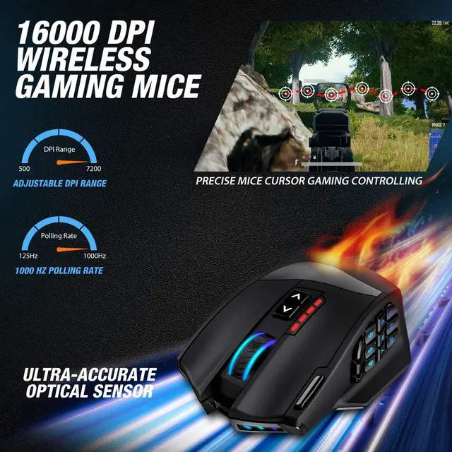 Alt view image 6 of 6 - Venus Pro RGB Wireless MMO Gaming Mouse, 16,000 DPI Optical Sensor, 2.4 GHz Transmission Technology, Ergonomic Design, 16M Chroma RGB Lighting, 16 programmable Buttons, Up to 70 Hours