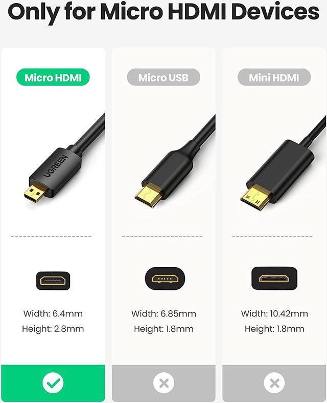 UGREEN Micro HDMI to HDMI Cable Adapter 4K 60Hz Ethernet Audio Return  Compatible for GoPro Hero 7 Black Hero 5 4 6, Raspberry Pi 4, Sony A6000  A6300 Camera, Nikon B500, Lenovo Yoga 3 Pro, Yoga 710 6FT