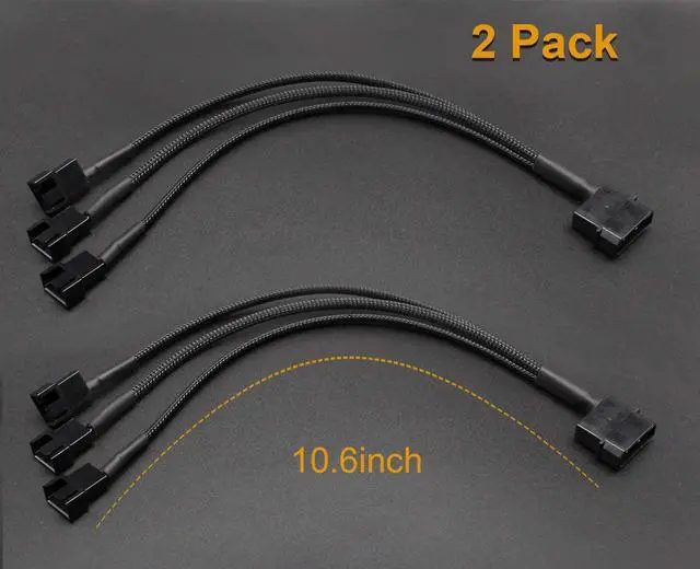 Alt view image 5 of 6 - 2 Pack Molex to 3 x 3 Pin or 4 Pin Computer PC Case Fan Power Splitter Adapter Cable, 10 inch