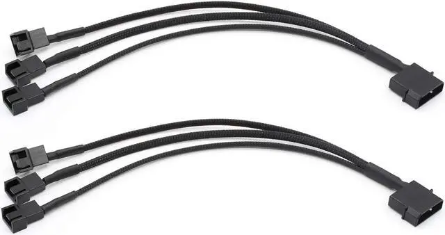 Main image of 2 Pack Molex to 3 x 3 Pin or 4 Pin Computer PC Case Fan Power Splitter Adapter Cable, 10 inch