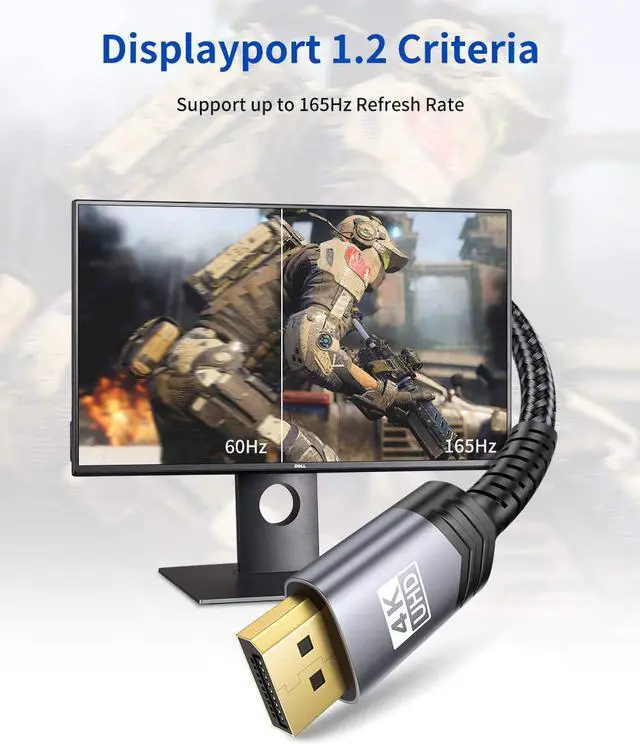 Alt view image 5 of 7 - DisplayPort to DisplayPort Cable 10ft/3M,  1.2 DP Cable [4K@60Hz, 2K@165Hz, 2K@144Hz] Gold-Plated Braided Ultra High Speed DisplayPort Cord for Laptop PC TV etc- Gaming Monitor DP Cable-Grey