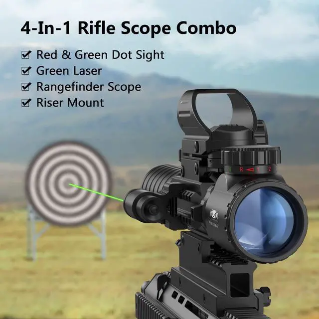 Alt view image 3 of 7 - MidTen 3-9x32 4-in-1 Scope Combo with Dual Illuminated Scope Optics & 4 Holographic Reticle Red/Green Dot Sight & IIIA/2MW Laser Sight Rangefinder Illuminated Sight & 20mm Mount