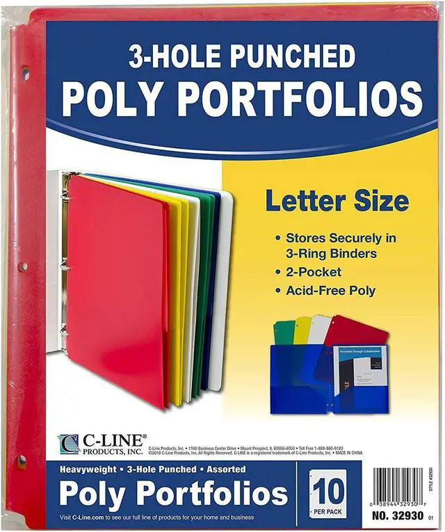 Alt view image 9 of 20 - C-Line Two-Pocket Heavyweight Poly Portfolio Folder 3-Hole Punch Letter Asst 10/PK 32930
