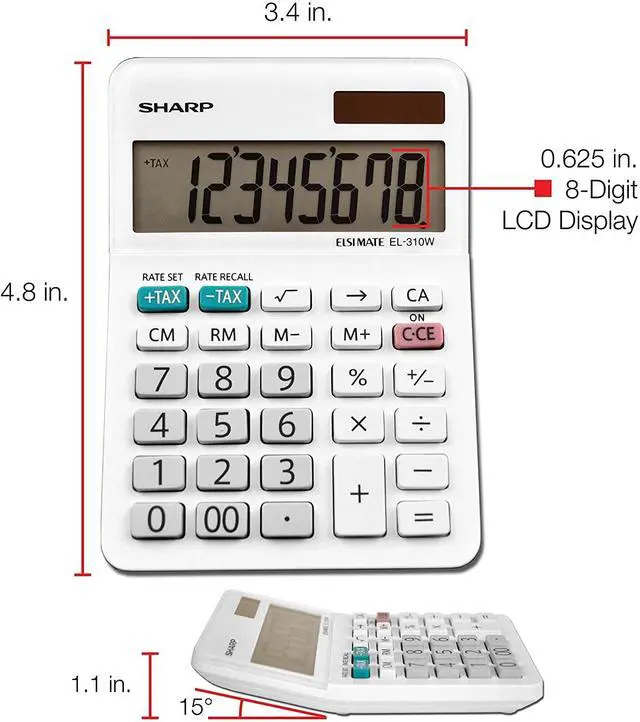 Alt view image 9 of 19 - Sharp EL-310WB Mini Desktop Calculator 8-Digit LCD EL310WB