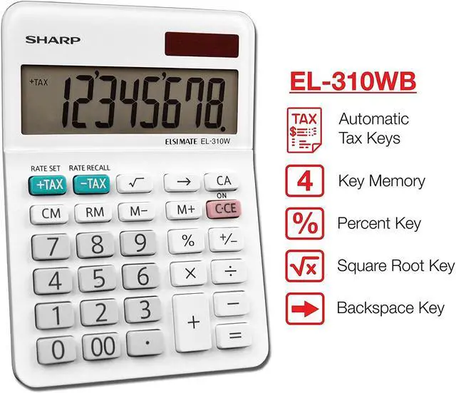 Alt view image 10 of 19 - Sharp EL-310WB Mini Desktop Calculator 8-Digit LCD EL310WB