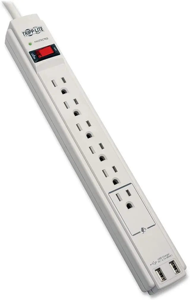 Alt view image 5 of 20 - Tripp Lite 6 Outlet Surge Protector Power Strip 6Ft Cord 990 Joules Dual Usb Charging Led & Insurance (Tlp606usb)