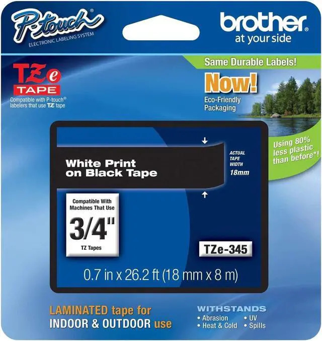 Alt view image 10 of 20 - BROTHER INTERNATIONAL CORPORAT TZE-345 LABEL,.75 WHT-BLK