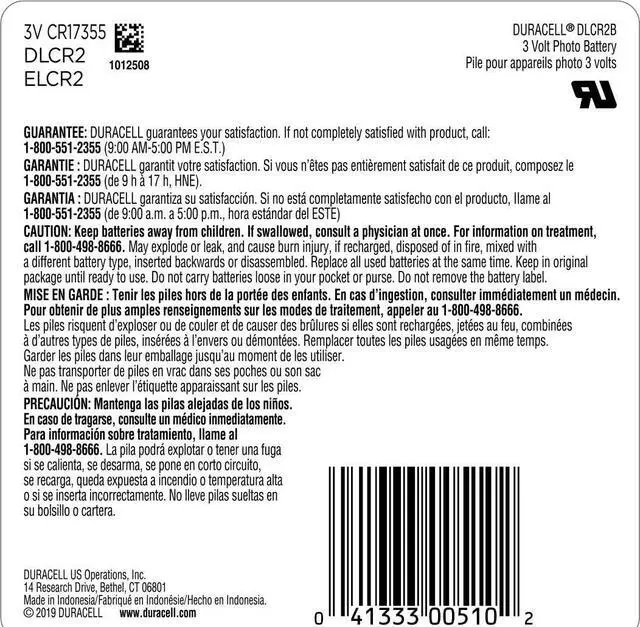 Alt view image 11 of 20 - Duracell Specialty High-Power Lithium Battery, Cr2, 3 V DLCR2BPK