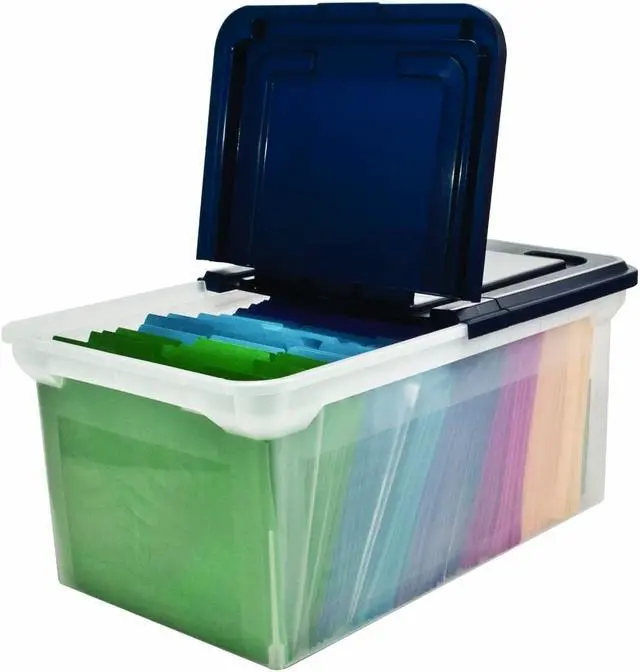 Alt view image 8 of 11 - Advantus 55797 File Tote Storage Box with Lid   Letter  Plastic  Clear/Navy