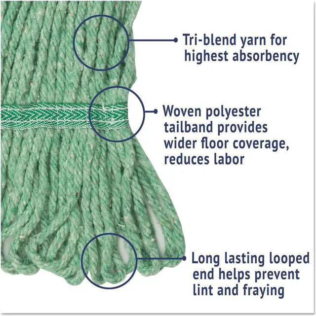 Alt view image 12 of 15 - Boardwalk BWK502GNCT Super Loop Wet Mop Head, Cotton/Synthetic, Medium Size, Green, 12/Carton