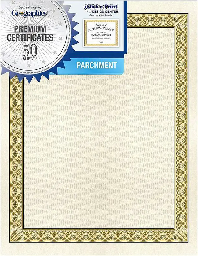Alt view image 3 of 11 - Geographics Parchment Paper Certificates, 8-1/2 x 11, Natural Diplomat Border, 50/Pack