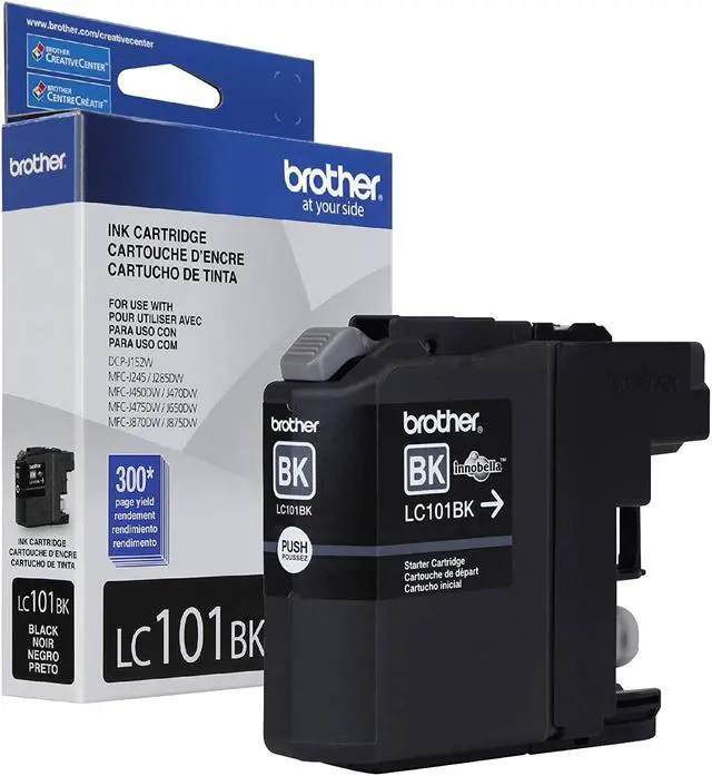Main image of Brother Genuine Standard Yield Black Ink Cartridge, LC101BK, Replacement Black Ink, Page Yield Upto 300 Pages, LC101