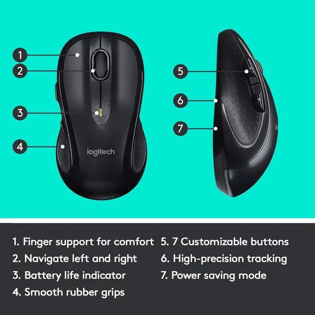 Alt view image 4 of 7 - Logitech M510 Wireless Computer Mouse – Comfortable Shape with USB Unifying Receiver, with Back/Forward Buttons and Side-to-Side Scrolling, Dark Gray