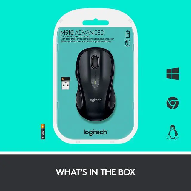 Alt view image 7 of 7 - Logitech M510 Wireless Computer Mouse – Comfortable Shape with USB Unifying Receiver, with Back/Forward Buttons and Side-to-Side Scrolling, Dark Gray