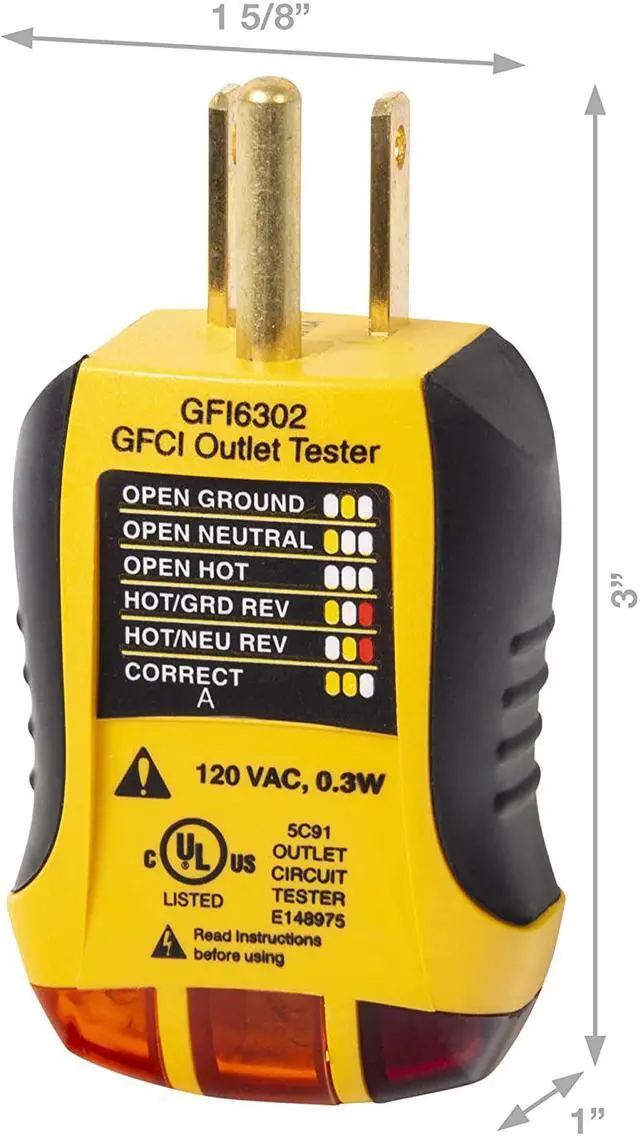 Alt view image 3 of 5 - Sperry Instruments GFI6302 GFCI Outlet / Receptacle Tester, 7 Visual Indication / Wiring Legend, Yellow & Black
