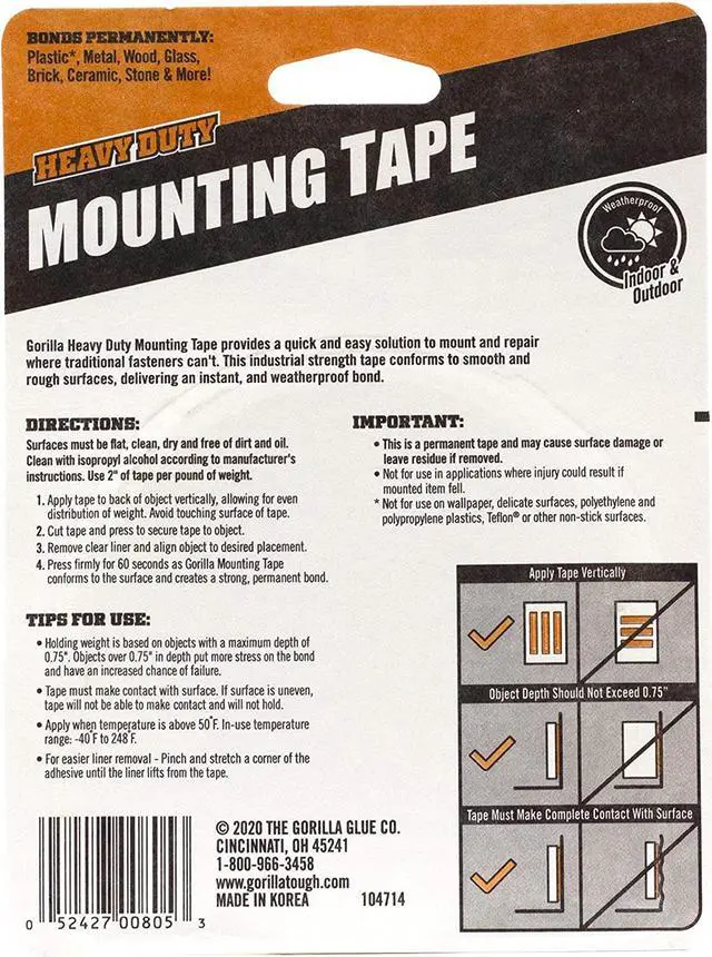 Alt view image 3 of 7 - Gorilla Heavy Duty Double Sided Tape, 1" x 120", Black