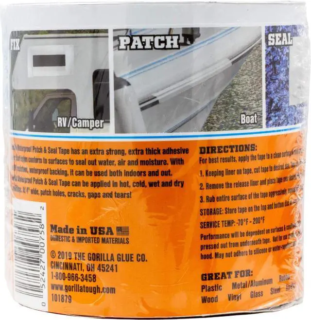 Alt view image 4 of 6 - Gorilla Waterproof Patch & Seal Tape, 4" x 10' Roll (10.16cm x 3.04m), White (Pack of 1)