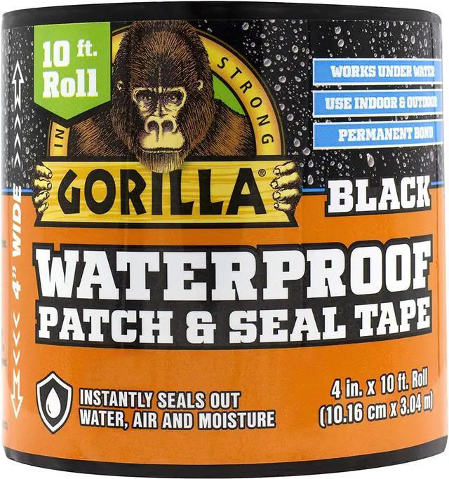 Main image of Gorilla Waterproof Patch & Seal Tape 4" x 10' (10.16cm x 3.04m), Black, (Pack of 1)
