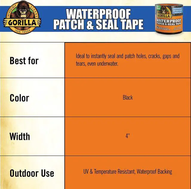Alt view image 3 of 7 - Gorilla Waterproof Patch & Seal Tape 4" x 10' (10.16cm x 3.04m), Black, (Pack of 1)
