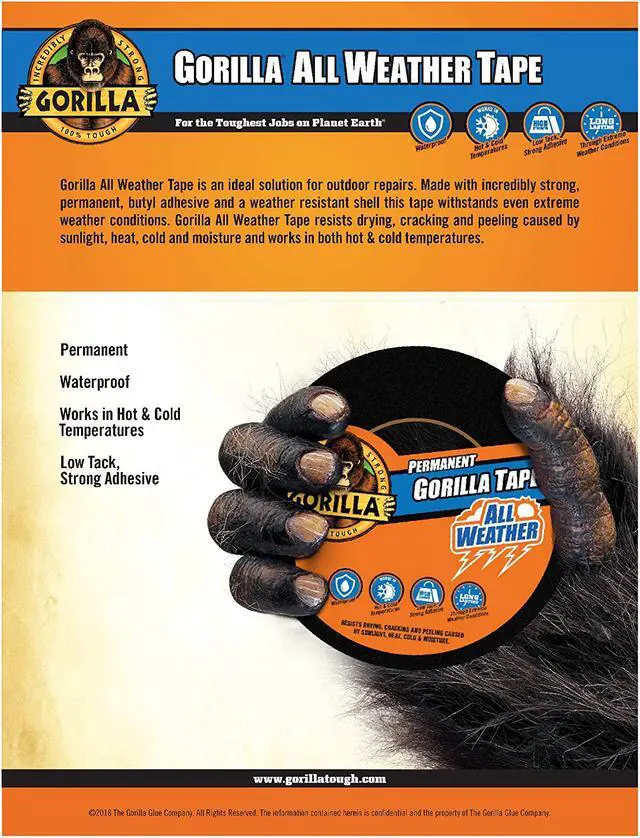 Alt view image 3 of 7 - Gorilla  Weather Tape, 1.88 in. x 25 yd (48 mm x 22.8 m) 1-Pack, Black