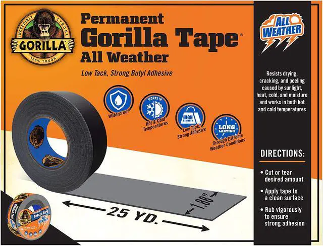 Alt view image 2 of 7 - Gorilla  Weather Tape, 1.88 in. x 25 yd (48 mm x 22.8 m) 1-Pack, Black