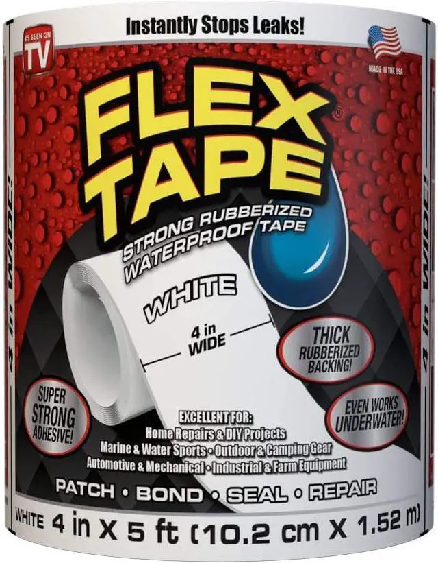 Main image of Flex Tape Rubberized Waterproof Tape, 4" x 5' (10.2cm x 1.52m), White