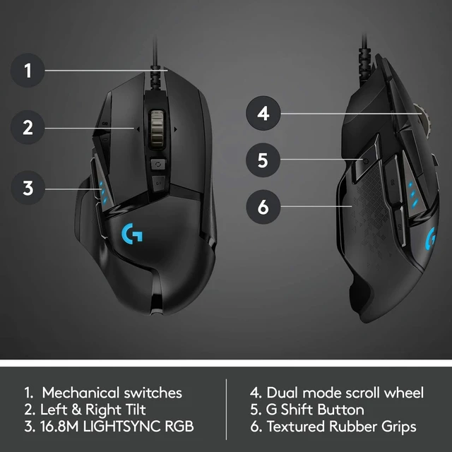 Alt view image 5 of 6 - Logitech G502 HERO High Performance Wired Gaming Mouse - Adjustable Weights - 11 Programmable Buttons