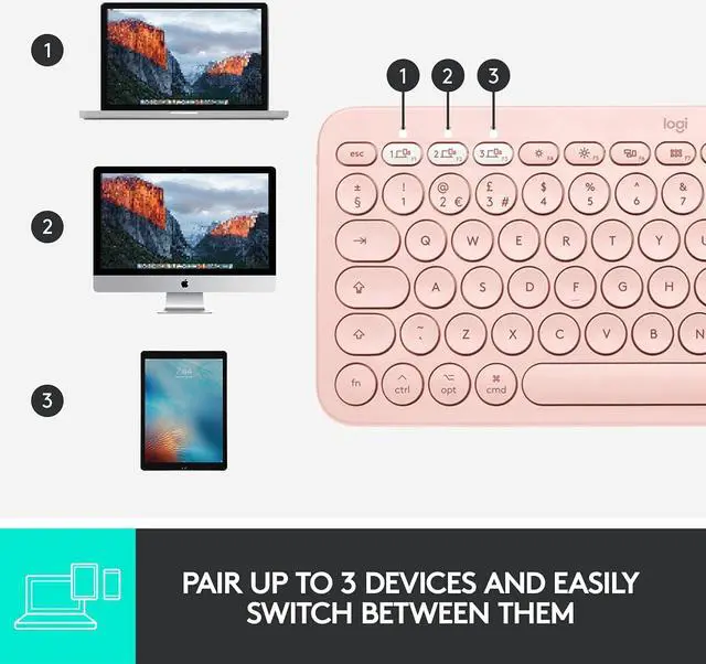 Alt view image 2 of 7 - Logitech K380 Multi-device Bluetooth Keyboard - Rose