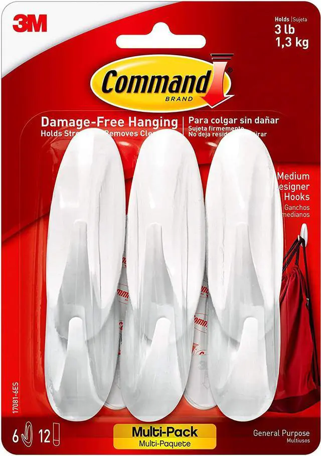 Main image of Command Medium Designer Hooks, White, 6-Hooks