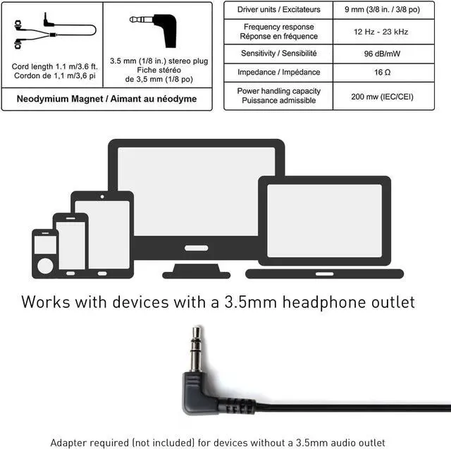 Alt view image 5 of 6 - Panasonic ErgoFit Wired Earbuds, 3.5mm Jack for Phones and Laptops - No Mic