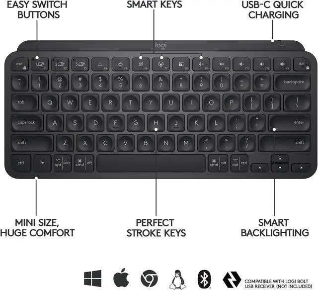 Alt view image 4 of 7 - Logitech MX Keys Mini Bluetooth Keyboard (Black)