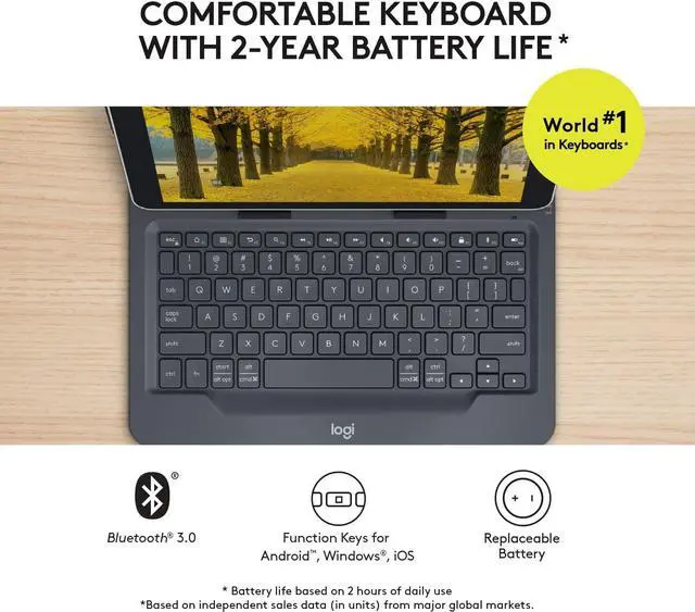 Alt view image 4 of 7 - Logitech Universal Folio with Integrated Bluetooth 3.0 Keyboard for 9-10" Apple, Android, Windows Tablets