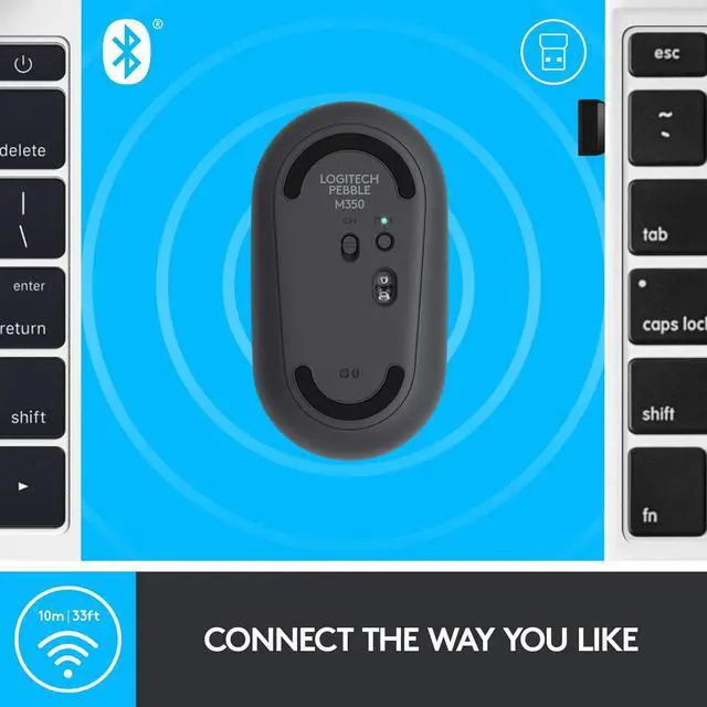 Alt view image 3 of 7 - Logitech Pebble M350 Portable Wireless Mouse with Bluetooth or USB - Graphite