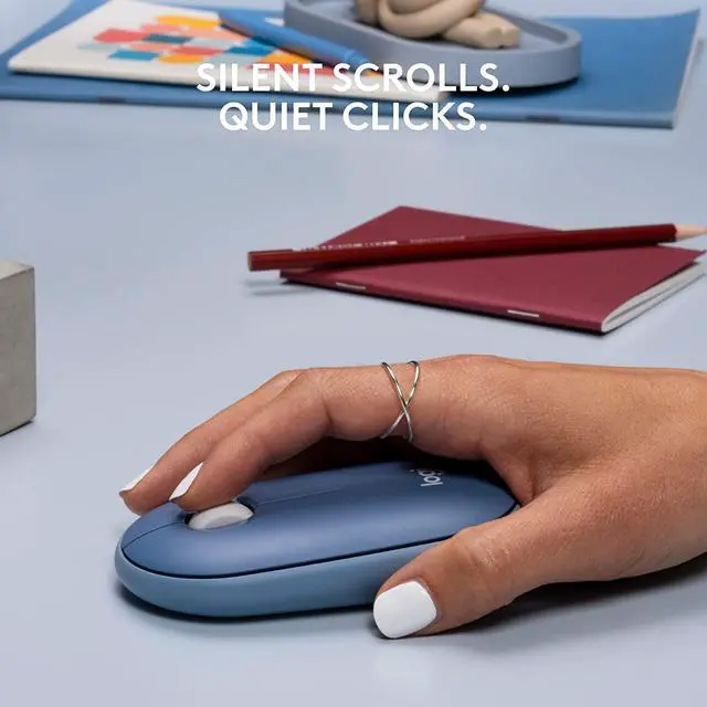 Alt view image 3 of 7 - Logitech Pebble M350 Wireless Mouse with Bluetooth or 2.4 GHz Receiver (Blueberry)