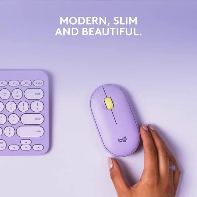Alt view image 2 of 7 - Logitech Pebble M350 Wireless Mouse with Bluetooth or 2.4 GHz Receiver (Lavender)