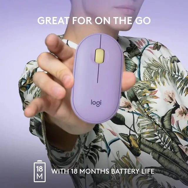 Alt view image 4 of 7 - Logitech Pebble M350 Wireless Mouse with Bluetooth or 2.4 GHz Receiver (Lavender)