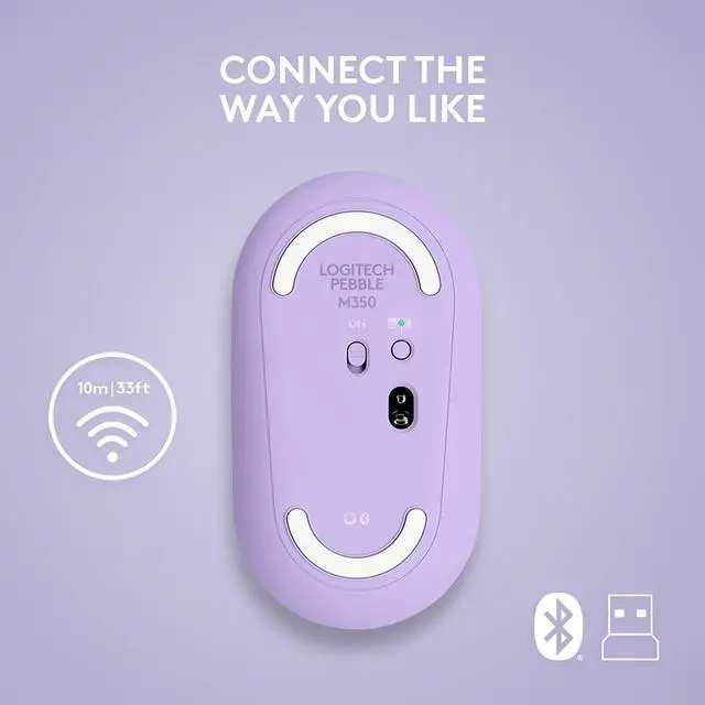 Alt view image 6 of 7 - Logitech Pebble M350 Wireless Mouse with Bluetooth or 2.4 GHz Receiver (Lavender)
