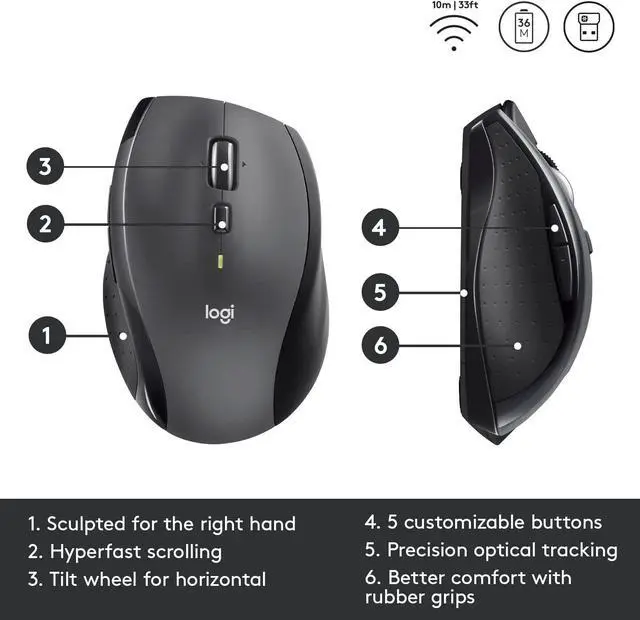 Alt view image 5 of 7 - Logitech Marathon Wireless Mouse - Windows and Mac Compatible