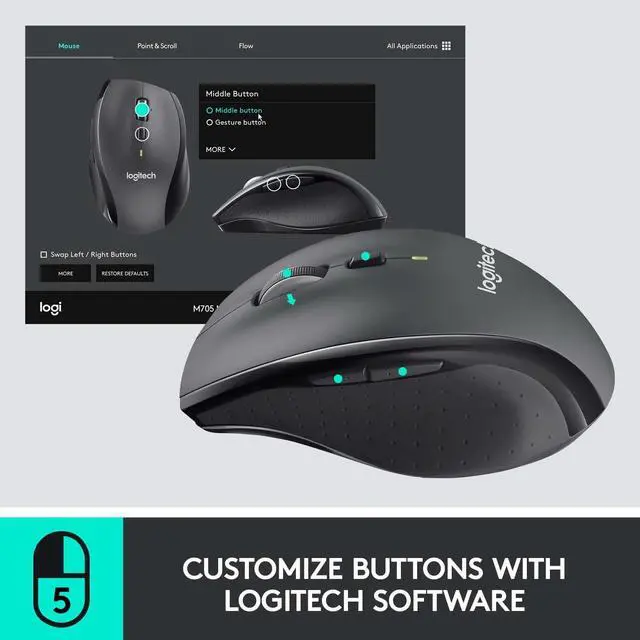 Alt view image 4 of 7 - Logitech Marathon Wireless Mouse - Windows and Mac Compatible
