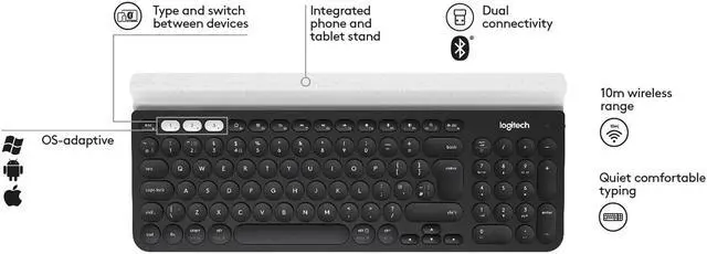 Alt view image 7 of 7 - Logitech K780 Multi-Device Wireless Keyboard for Computer, Phone and Tablet  Speckles