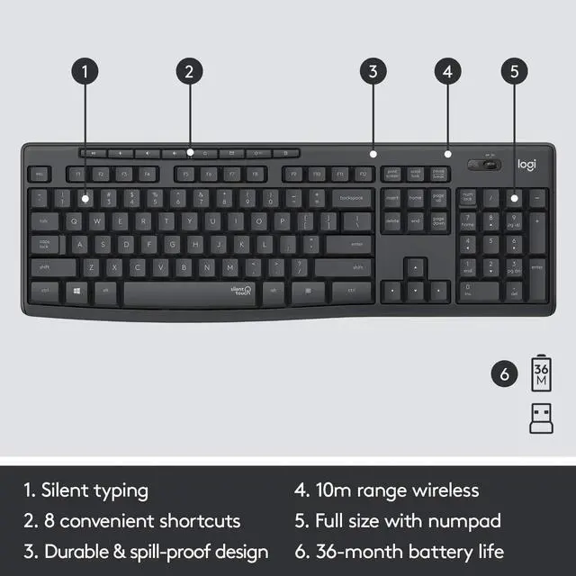 Alt view image 5 of 6 - Logitech MK295 Wireless Mouse & Keyboard Combo with Silent Touch Technology